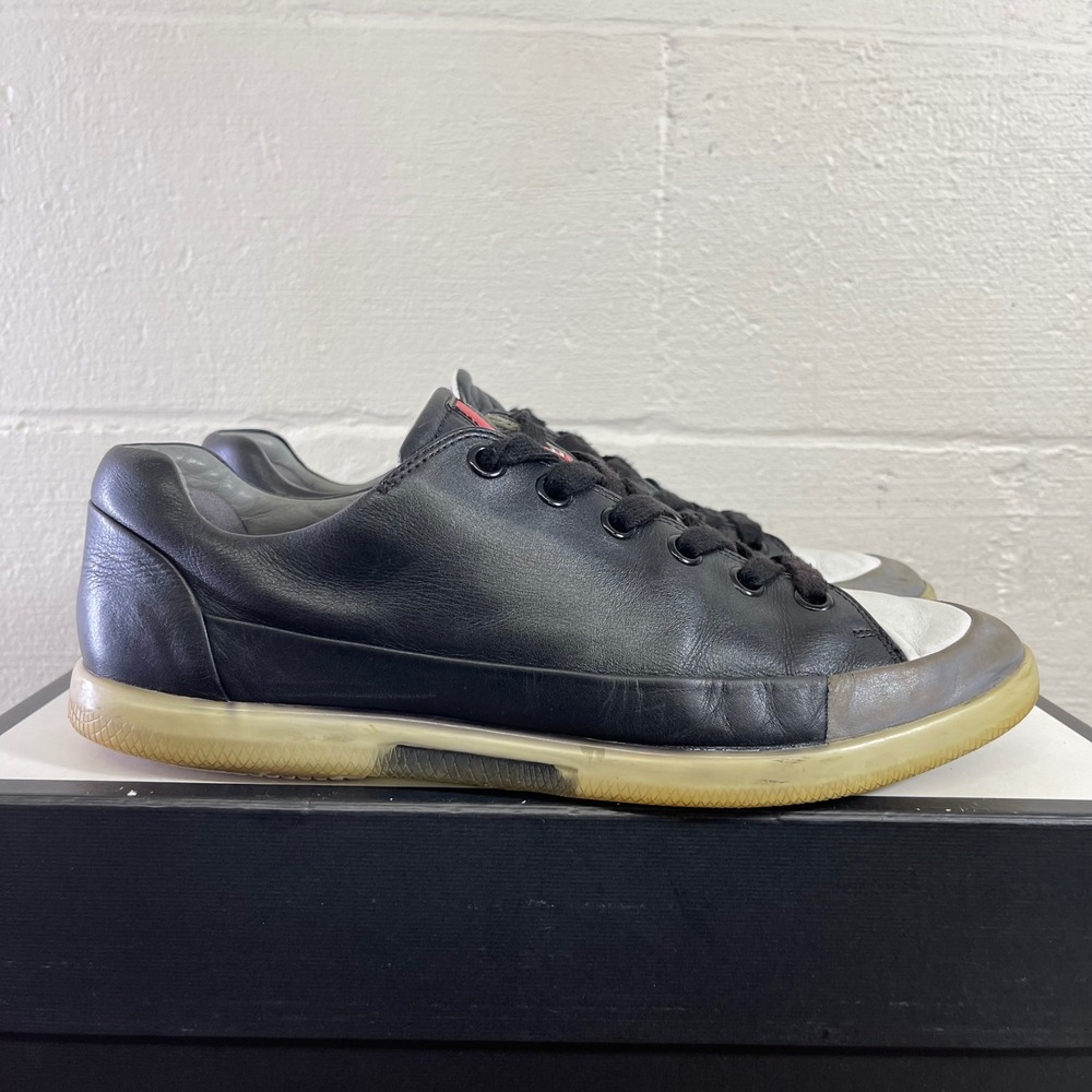 Prada Sport Black Leather 4E 2486 Low Casual Sneaker Men's 8 Made In Italy